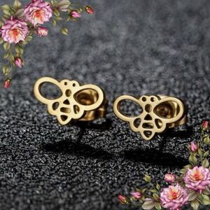 Small Bee Stud Earring Stainless Steel Mini Earrings‎